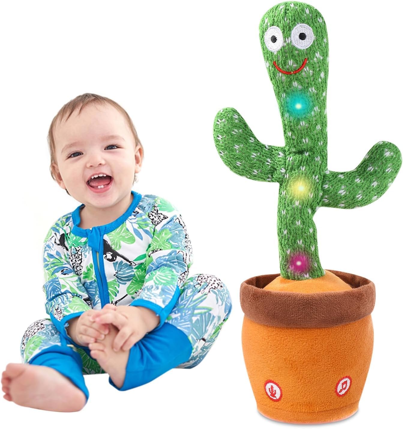 Dancing Cactus Toy with Singing, Talking & Mimicking Light Up Plush Toy Repeats What You Say Musical Baby Toy Gift for Boys & Girls