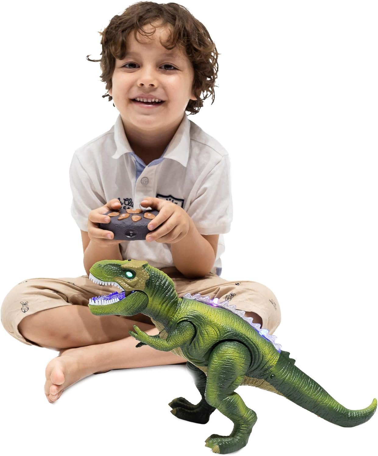 Remote Control Dinosaur Toy – Walking & Roaring Dinosaur with Glowing Eyes, Shaking Head and Realistic Sounds – Interactive RC Dinosaur Toy for Kids, Boys & Girls