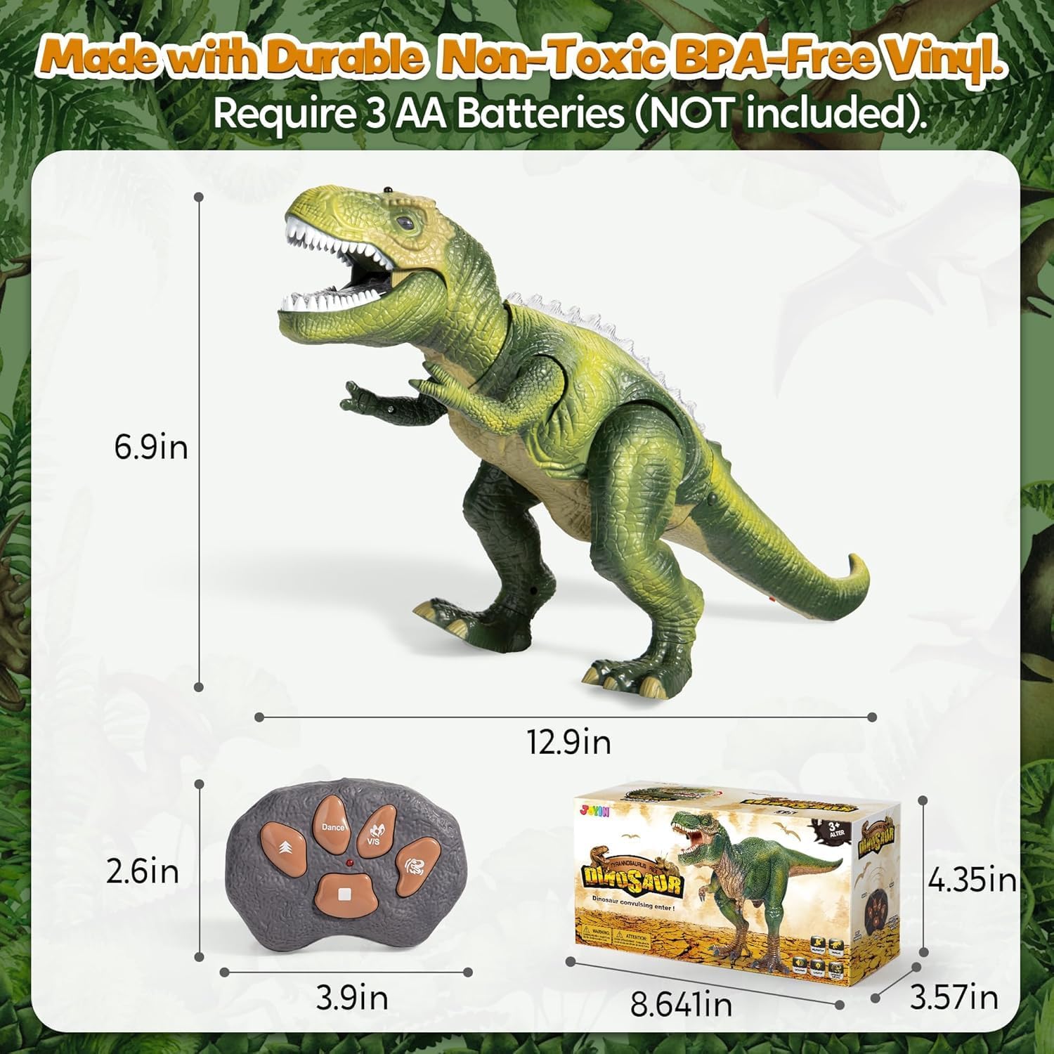 Remote Control Dinosaur Toy – Walking & Roaring Dinosaur with Glowing Eyes, Shaking Head and Realistic Sounds – Interactive RC Dinosaur Toy for Kids, Boys & Girls