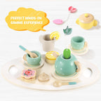 Wooden Tea Set for Kids, 15 Pcs Pretend Play Kitchen Accessories, Toddler Tea Party Playset for Little Girls, Boys, Preschool Educational Wooden Toys