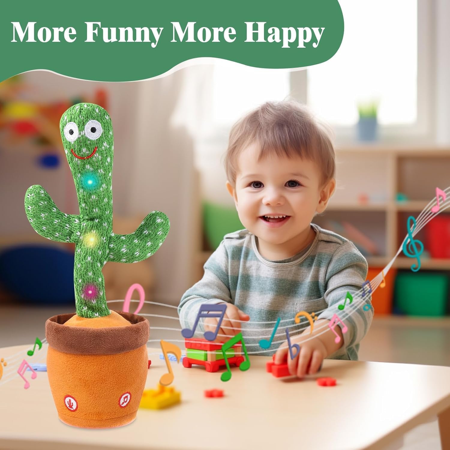 Dancing Cactus Toy with Singing, Talking & Mimicking Light Up Plush Toy Repeats What You Say Musical Baby Toy Gift for Boys & Girls