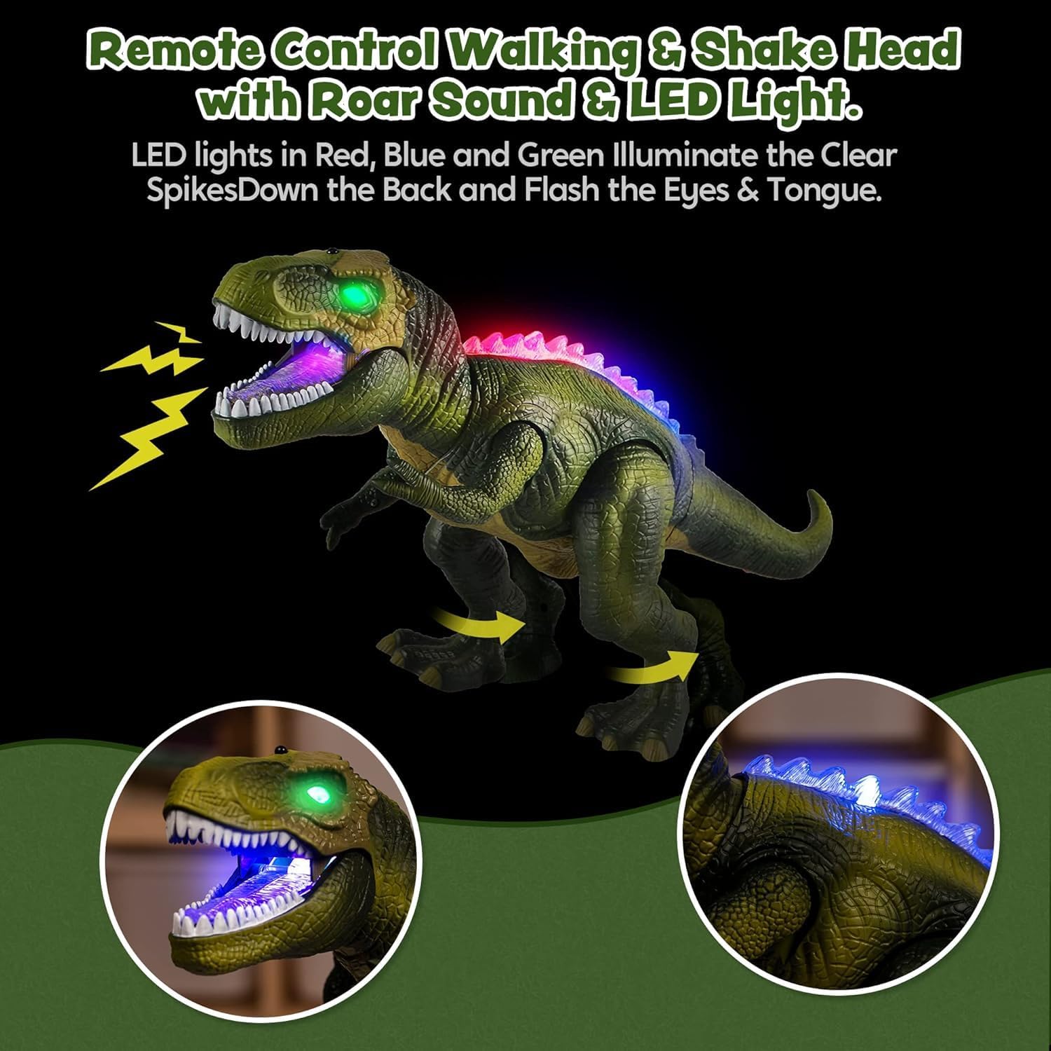 Remote Control Dinosaur Toy – Walking & Roaring Dinosaur with Glowing Eyes, Shaking Head and Realistic Sounds – Interactive RC Dinosaur Toy for Kids, Boys & Girls