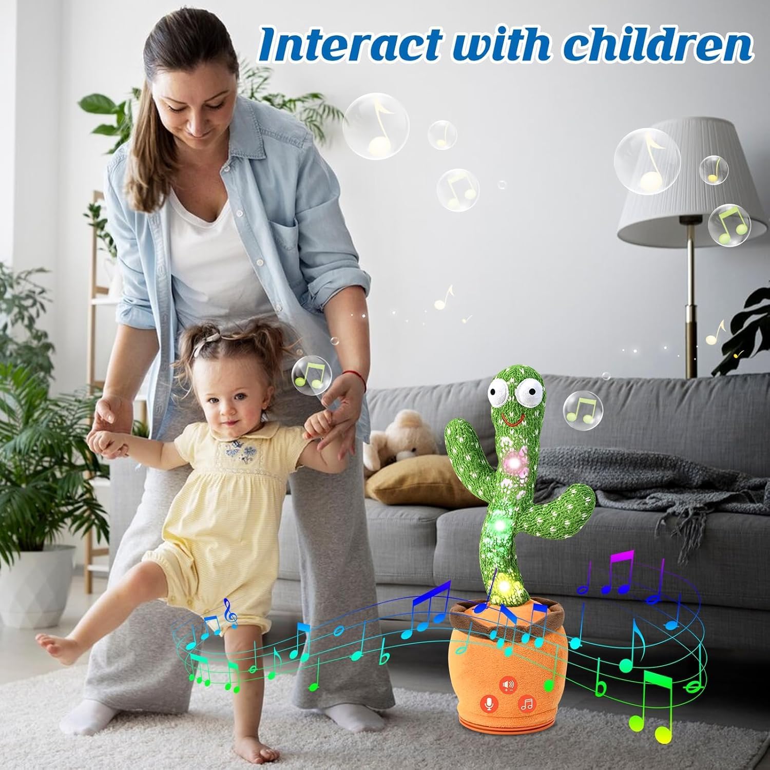 Dancing Cactus Toy with Singing, Talking & Mimicking Light Up Plush Toy Repeats What You Say Musical Baby Toy Gift for Boys & Girls
