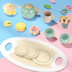 Wooden Tea Set for Kids, 15 Pcs Pretend Play Kitchen Accessories, Toddler Tea Party Playset for Little Girls, Boys, Preschool Educational Wooden Toys