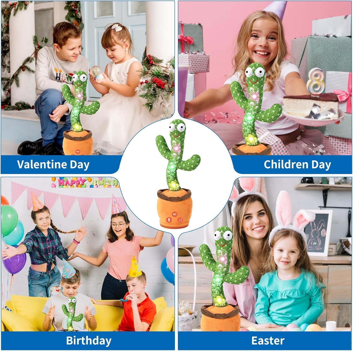Dancing Cactus Toy with Singing, Talking & Mimicking Light Up Plush Toy Repeats What You Say Musical Baby Toy Gift for Boys & Girls